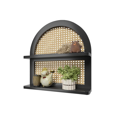 Handcrafted Boho Rattan Wall Shelf - 2-Tier Arched Floating Shelf, Rustic Farmhouse Decor, Natural Wicker And Pine Wood, Wall Mounted Display For Nursery, Living Room Or Office