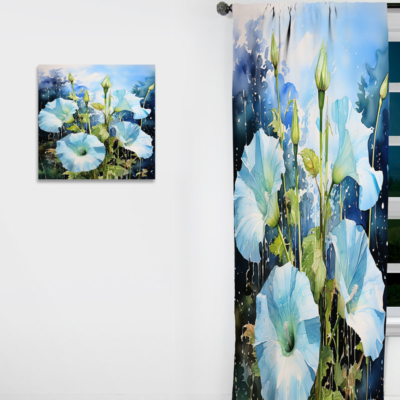 Blue Morning Glory Dewy Blooms I - Rideau traditionnel - Velours obscurcissant - 1 panneau, L 52 po x L 108 po