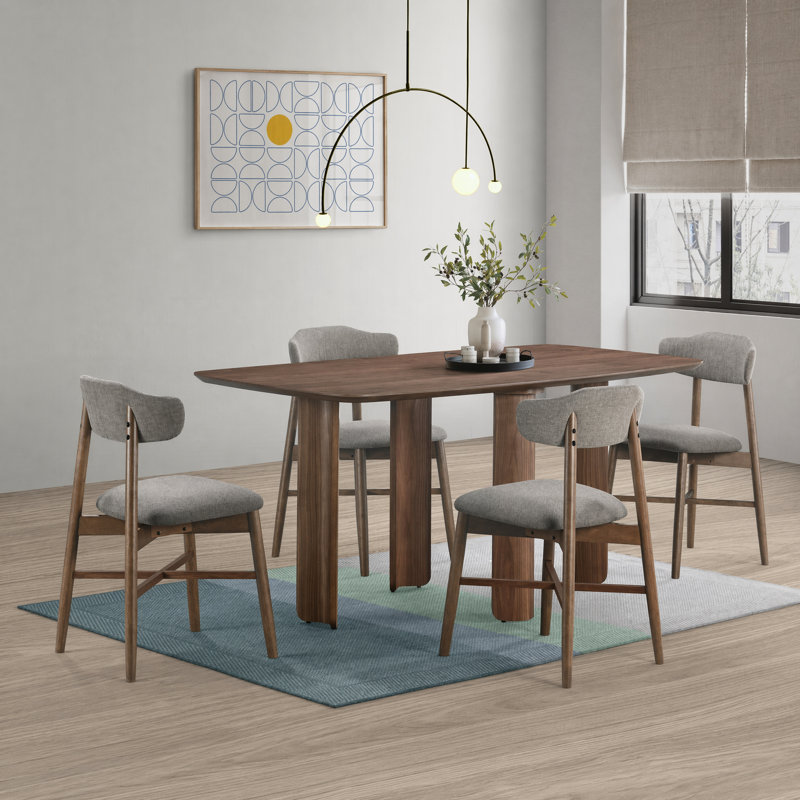 Coral Modern 5-Piece Solid Wood Dining Room Set With Sculpted Column Legs And Upholstered Chairs, 5 Pieces: Table, 4 Chairs