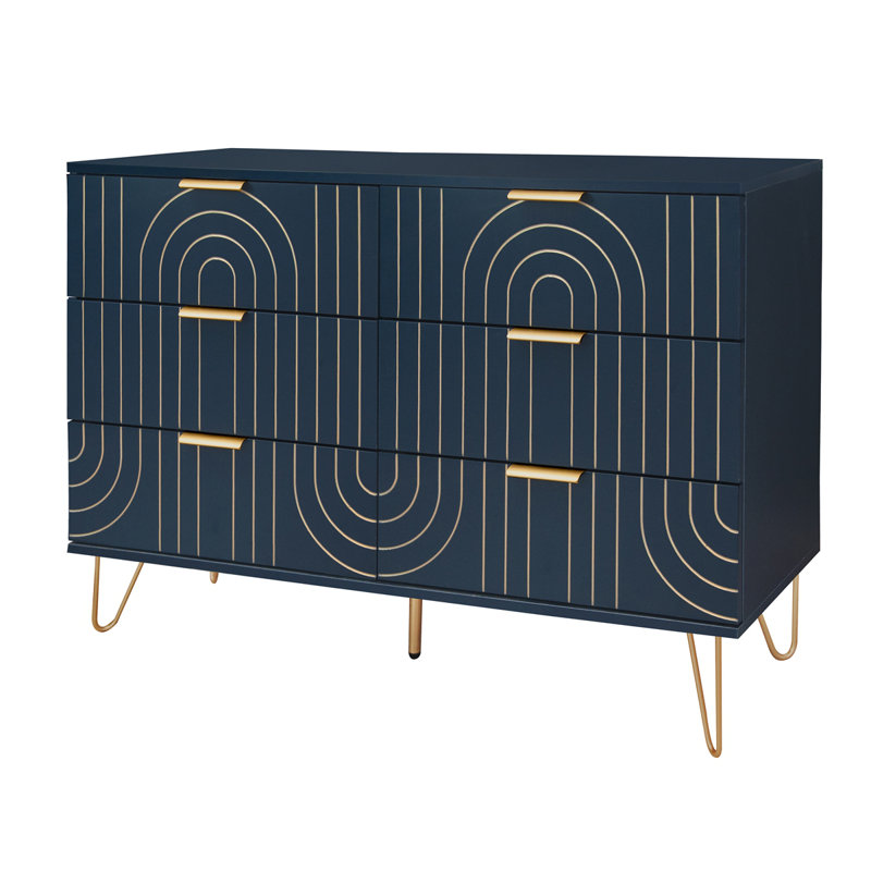 Modern Six Drawer Dresser, Dark Blue
