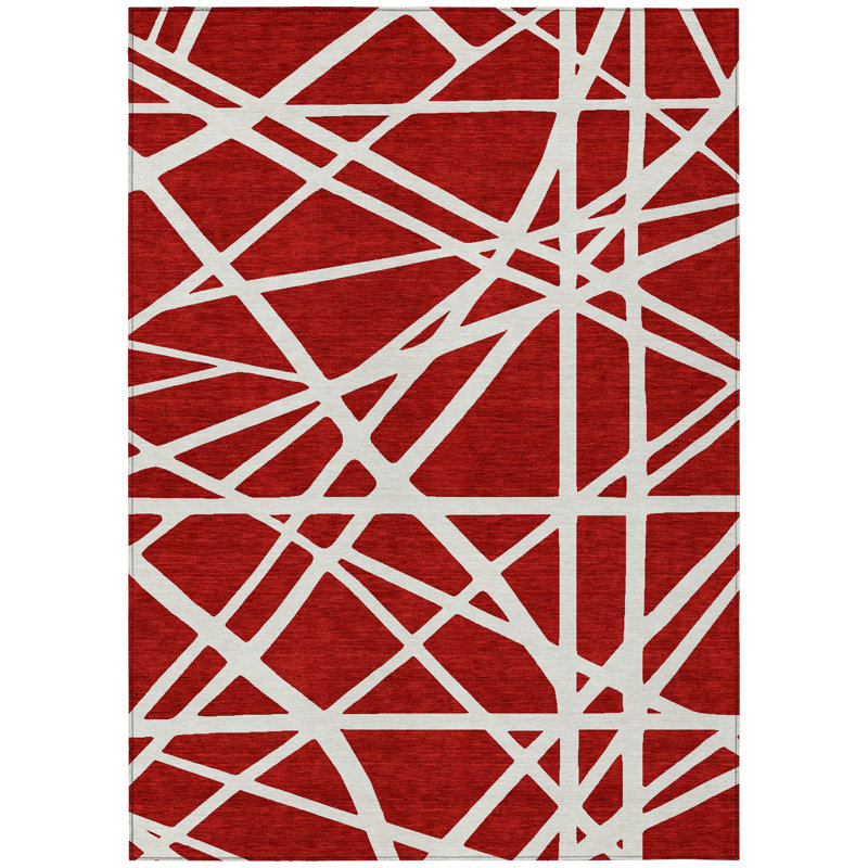 Zephina Red Washable Indoor-Outdoor Rug - , 5' x 7'6"