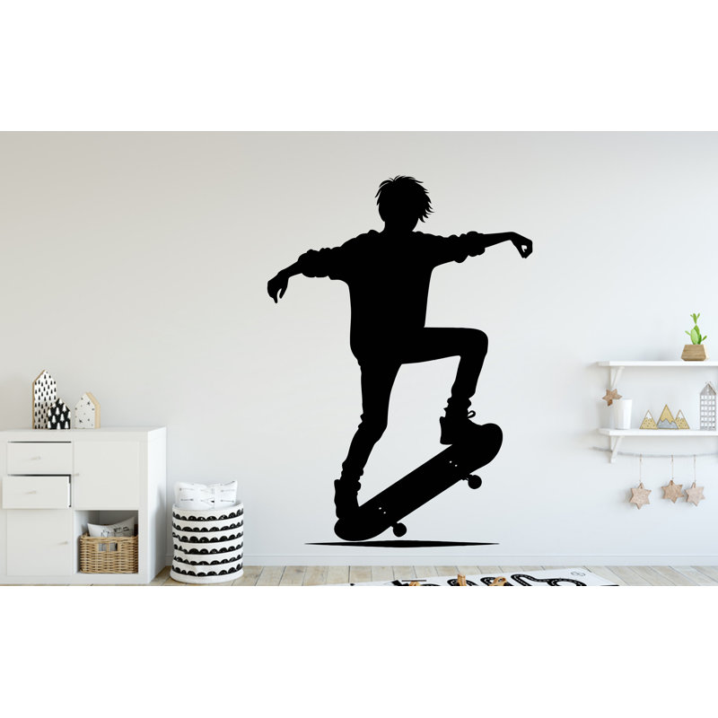 Adhésif mural Skateboarder, H 62 po x l 44 po, Sarcelle