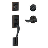 Addison Handleset with Single Cylinder Deadbolt and Champagne Door Lever and Rosette