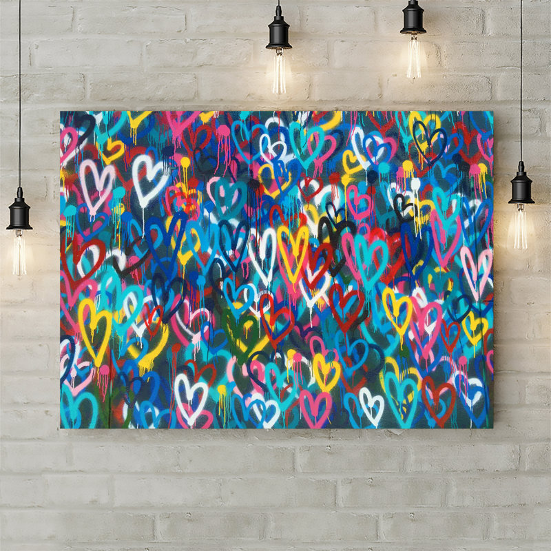 Love Hearts Graffiti - Wrapped Canvas Print, 20.5cm H x 30.5cm W x 3.8cm D