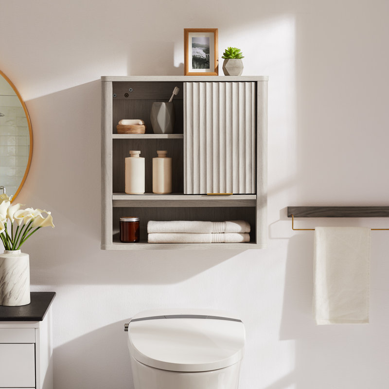 Ansa Wall Bathroom Cabinet, Bathroom Storage Cabinet Wall Mount With Sliding Barn Door And 1 Open Adjustable Shelf，For Bathroom, Kitchen