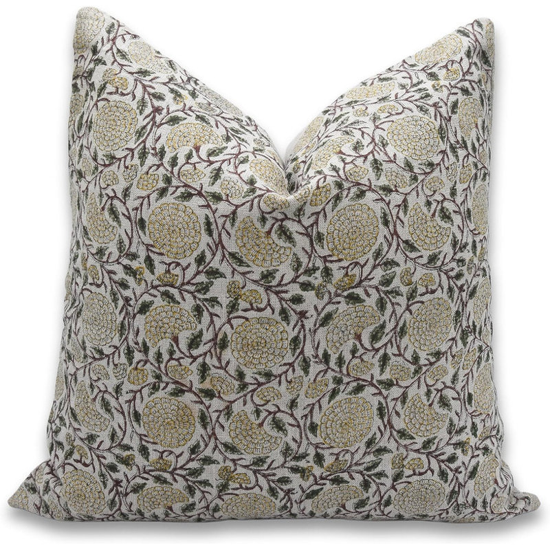 Linen Pillow Cover, 14"H x 20"W, Karwa Chauth Floral, Rectangle