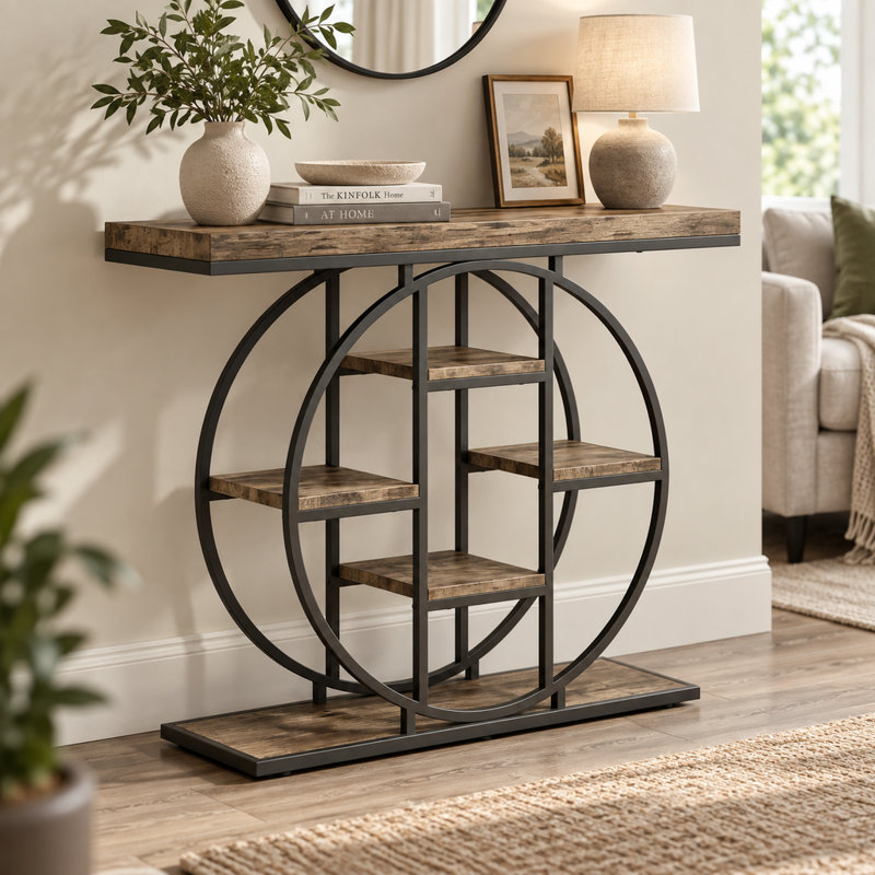 Console d'entrée polyvalente avec étagères à plusieurs niveaux et structure en acier