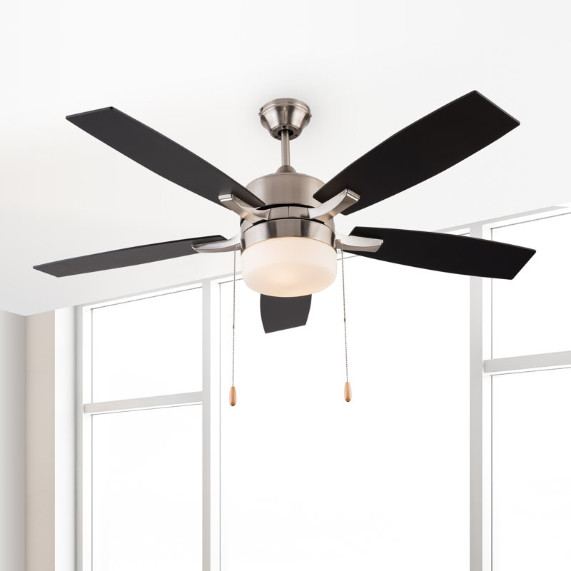 52 inch Ceiling Fans with Lights, Ceiling Fan for Bedroom Livingroom, Pull Chain Control, Walnut/Black