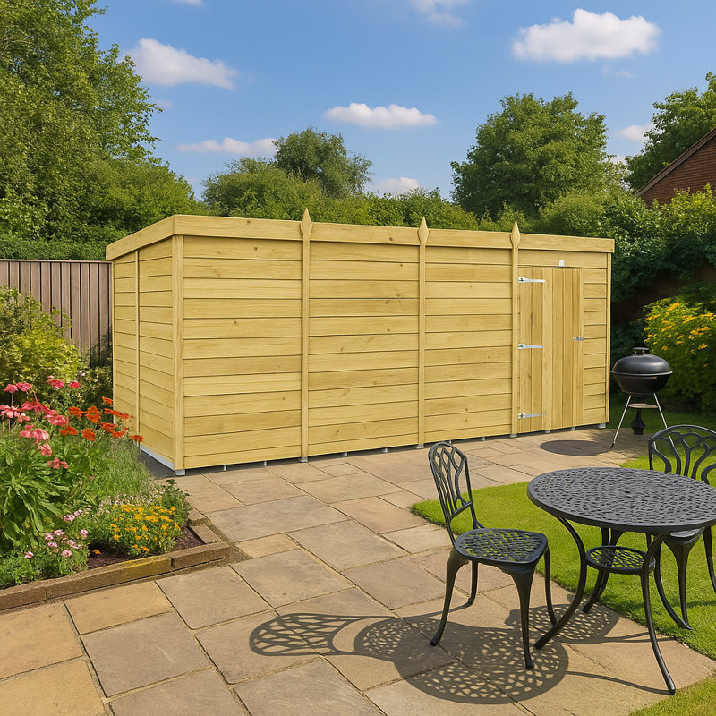 15ft x 6ft Pent Shed - Single Door without Windows