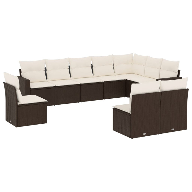 Ensemble de canapé de jardin Vidaxl brun avec coussins blanc crème