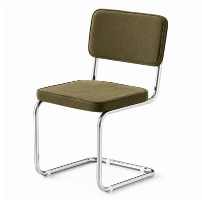 2 PCS Dining Side Chair with Stainless Steel Frame, Corduroy Upholstered Mid Century Kitchen Armless Chair with Spongy-filled Back, Mid Century Modern Style Chair