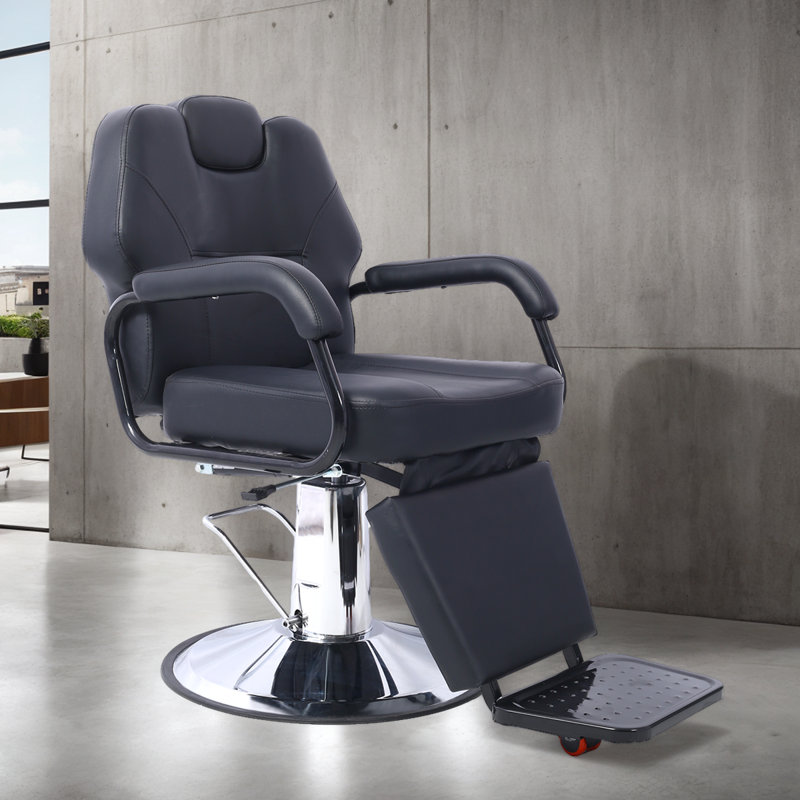 Heavy Duty Barber Chair With Reclining Back - High-Density Sponge, Stable Steel Base, Includes Cape