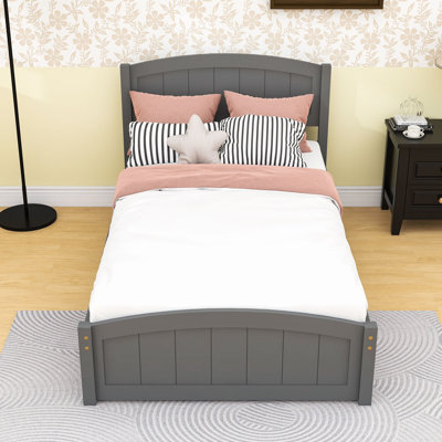 Classic Twin Wooden Platform Bed with Sturdy Headboard