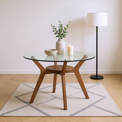 Lyan Round Glass Table, Walnut