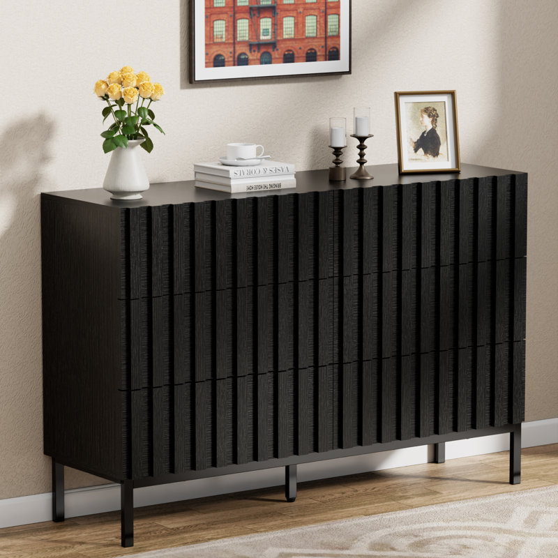 Sevyn Endress 6 Drawer 47.24" W Double Dresser, Black