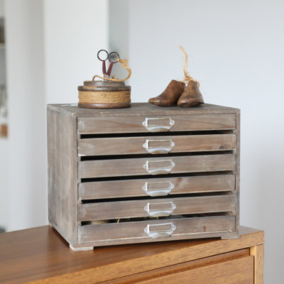 Vintage Wood Desk Top Organizer with Drawers,Rustic Distressed  Drawer Organizer,Jewelry Box, Wooden Storage Box for Puzzles, Crafts, Office Supplies