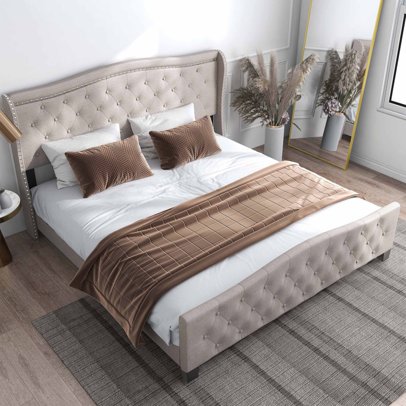 Danii Upholstered Wingback Bed, Queen, Ivory