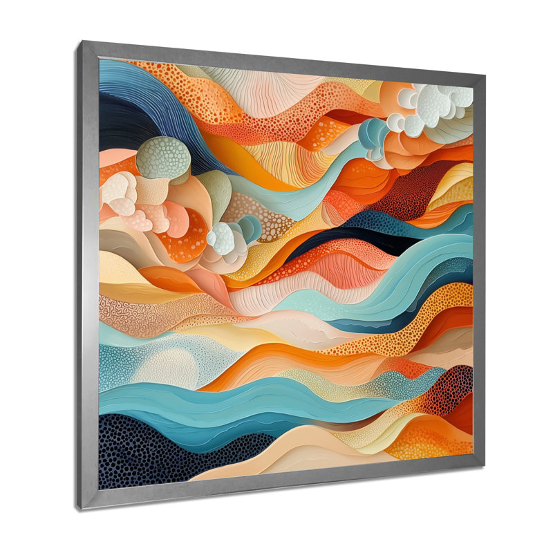 Nyarai abstrait corail vagues océaniques de l'éternité II - art mural corail, H 16 po x l 16 po, Argent argent