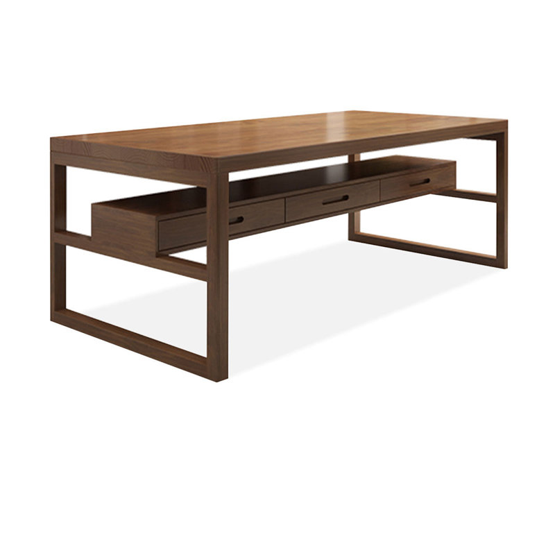 Bureau rectangulaire brun en bois massif avec 3 tiroirs, H 29,53 po x l 70,87 po x P 31,5 po