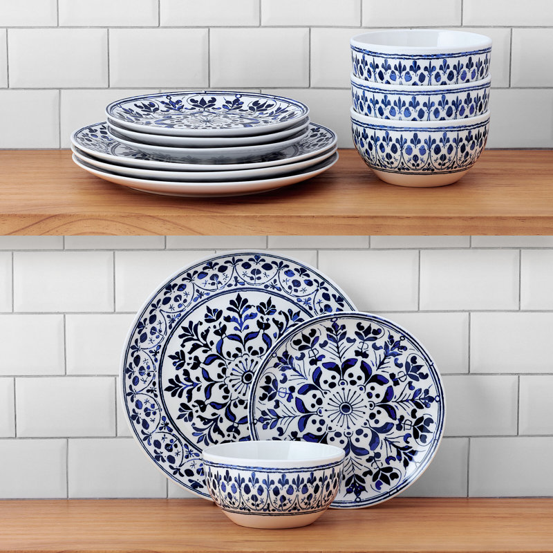 Service de table 12 pièces Pfaltzgraff Medallion Radiance, service pour 4, Bleu, Floral 4