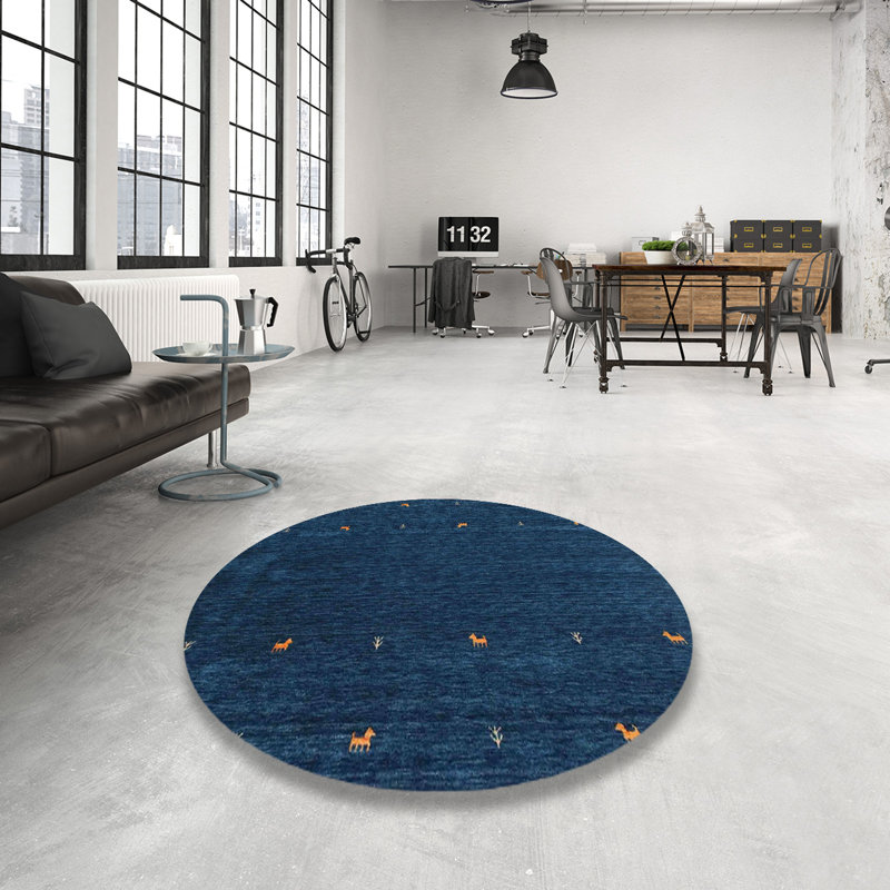 Tapis de zone bleu contemporain, Rond 5 pi