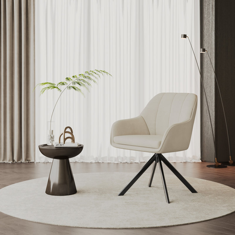 51cm H Upholstered Arm Dining Chair, Beige, Linen