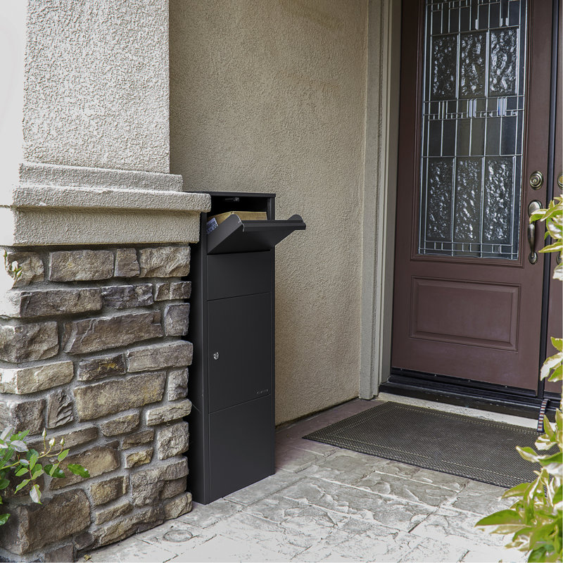 Parcel Drop Box With Lock - Gray Steel For Porch Security, 13"X6" Slot, 10.5"X15.4"X41.5", 34 Lb, Convenient Install Tips Locking Storage Steel, Simple Responses