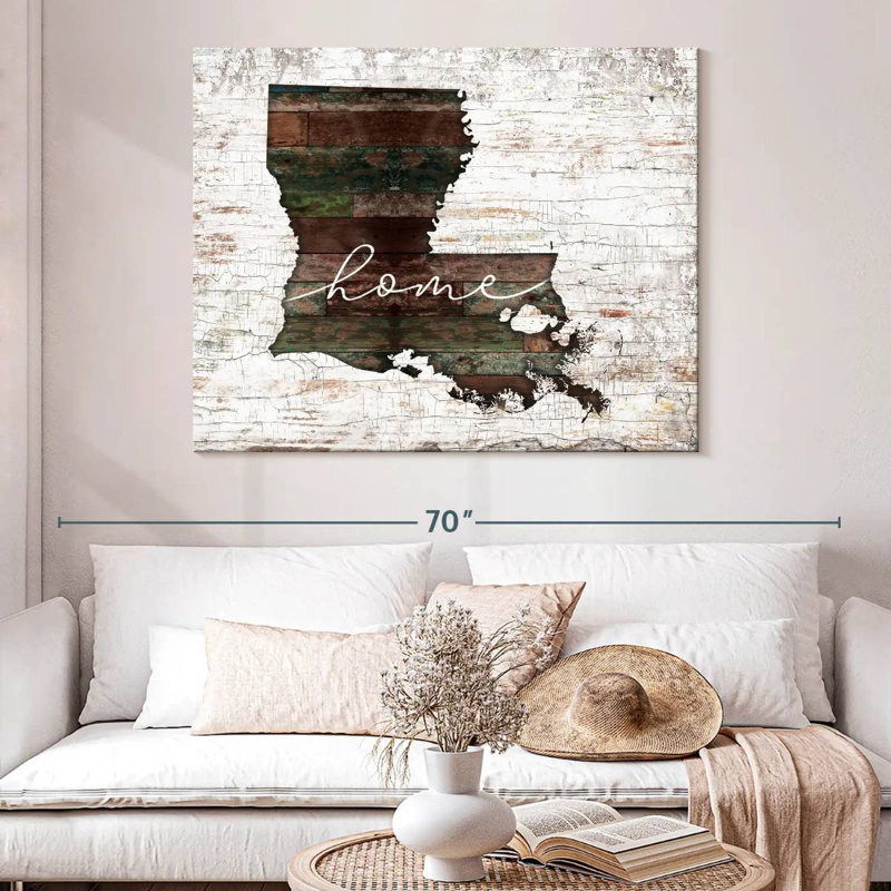 Louisiana Home Map - impression sur toile tendue, H 36 po x l 45 po x P 1,25 po