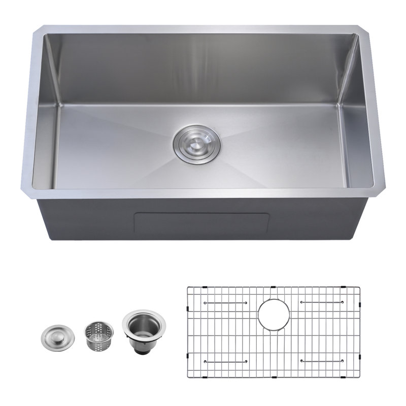 Évier de cuisine encastré à simple cuve en acier inoxydable de calibre 16 de 30 po L