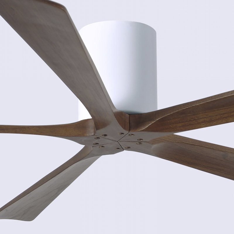 60" Irene 5-Blade Hugger Ceiling Fan with Wall Remote, Gloss White, 60", Walnut Tone