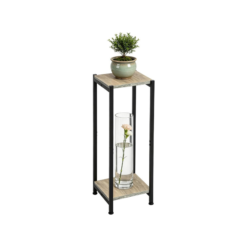 Pedestal Stand Table 2 Tier Black, Metal Square Tube Plant Stand for Living Room