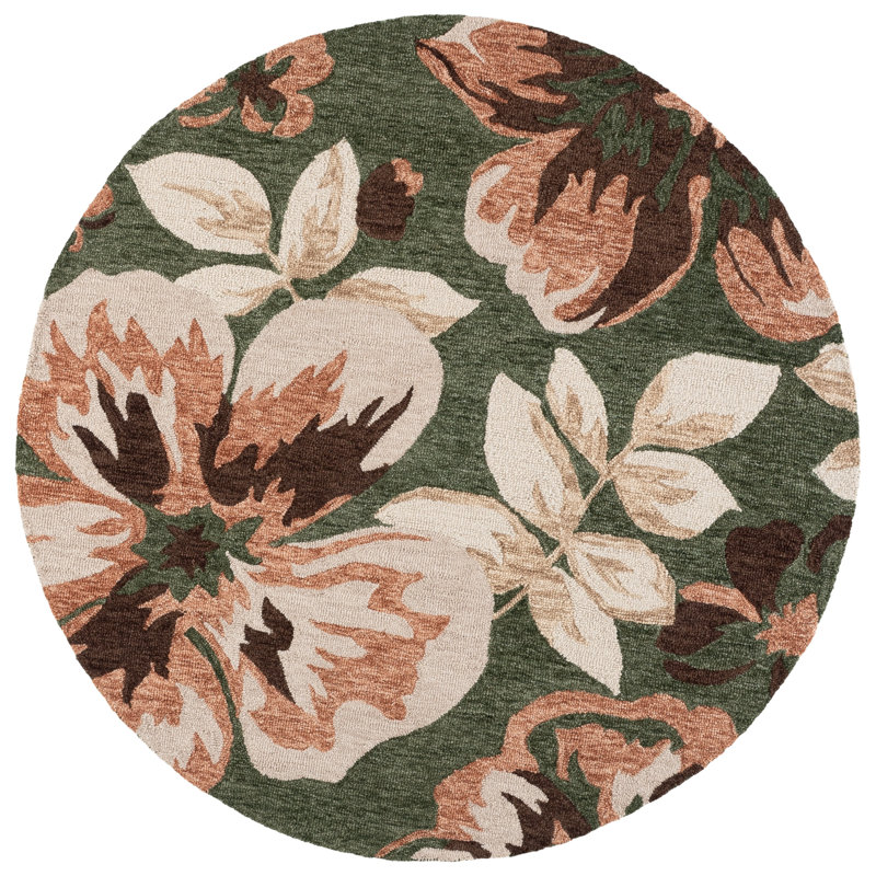 Jardin Hand Tufted Wool; Cotton Floral Indoor Rug, Round 6'