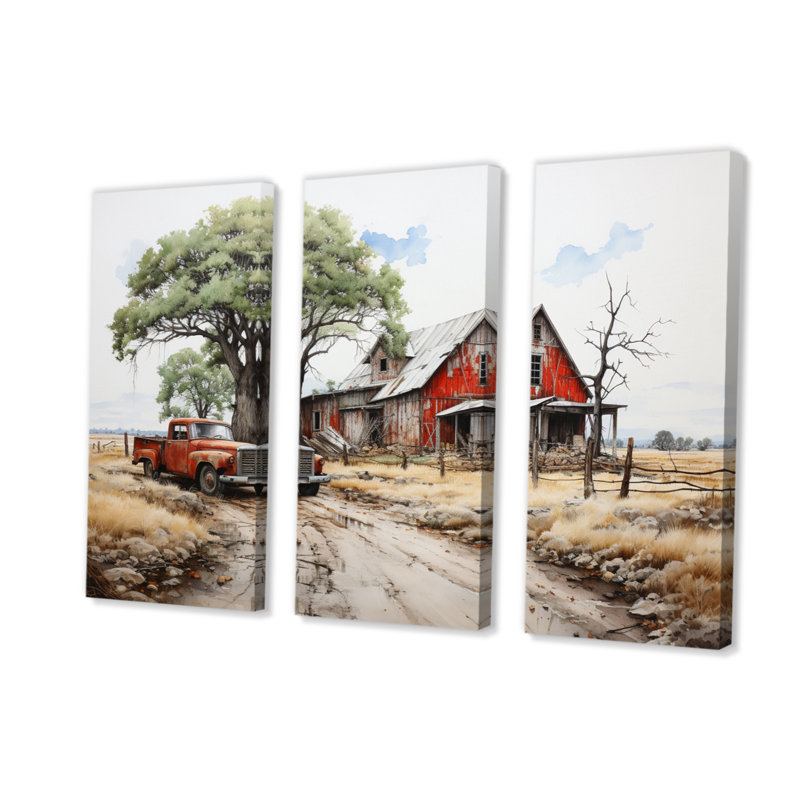 «Farmhouse Homestead Legacy» sur toile, reproduction de 3 pièces, H 28 po x l 36 po x P 1 po