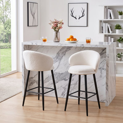 Upholstered Solid Wood Bar Stool with Iron Frame
