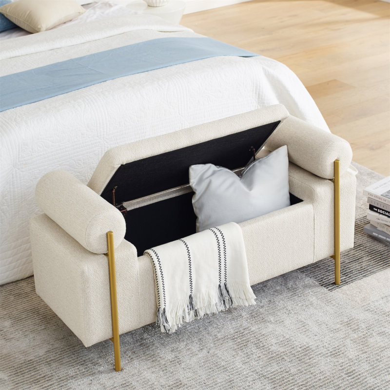 Banc de rangement en tissu Reyanne, Beige