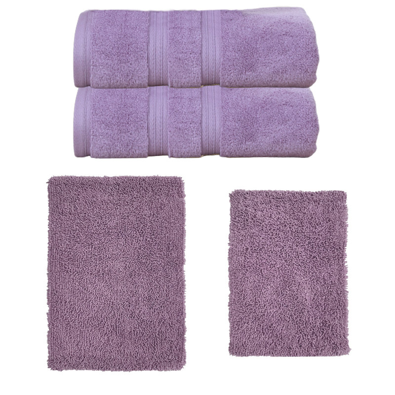 Ensemble de serviettes de bain 2 pièces et de tapis de bain 2 pièces Bruno Collection 100% coton doux (ensemble de 4), Mauve