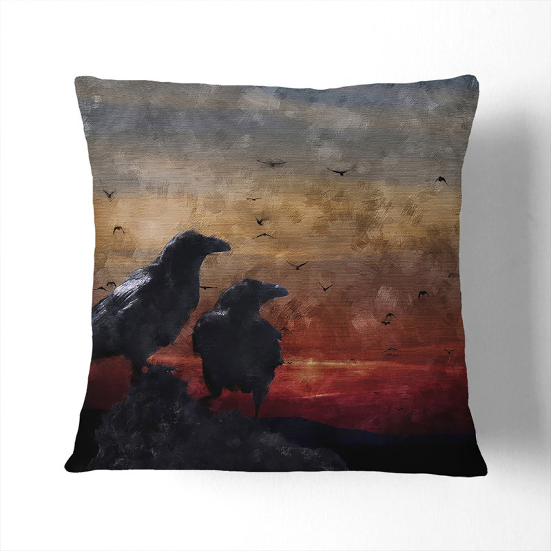 Crows At Sunset Painting Square Throw Cushion, 55cm H x 55cm W x 20cm D