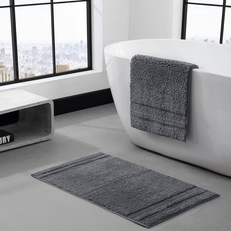Vera Wang Eden Plush Pile Solid Reversible Cotton White 2 Piece Bath Rug Set, Gray