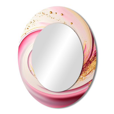 Pink And Gold Abstract Circles I - Pink Oval Wall Mirror Decor