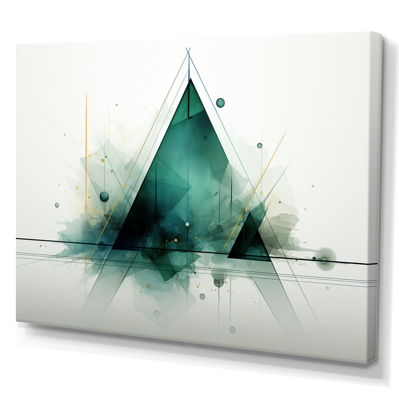«Green Abstract Echoes Of Piramid V», art mural géométrique, Toile tendue, H 34 po x l 44 po x P 1,5 po