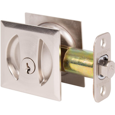 Contemporary Square Pocket Door Lock Entry with 2-3/8" Latch - Satin Nickel