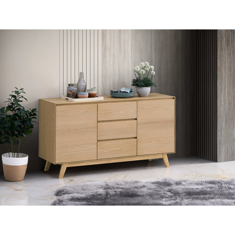 Oak Finish Server - Functional And Attractive Piece. 3/4 Extension Drawer For Practicality. Felt-Lined Item Security. Made From Composites. Spacious Shelf Displaying Decor Dishes. Oak Synthetic Wood.
