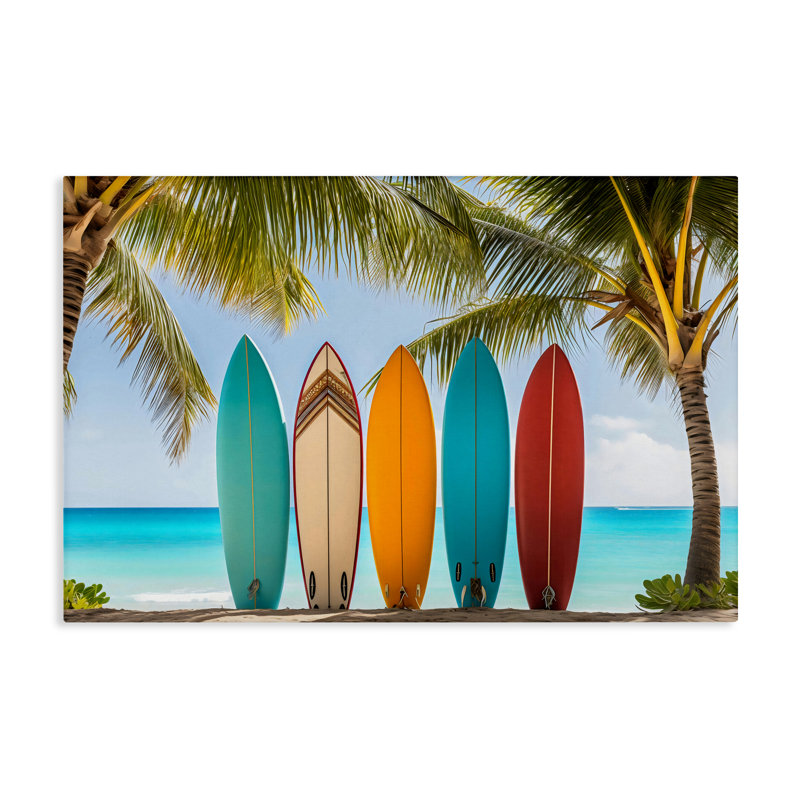 Planches de surf colorées sur toile de rivage, design par LSR Design Studio, H 16 po x l 24 po