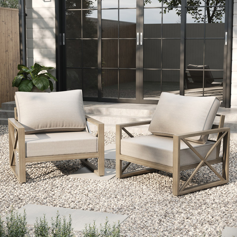 Chaise de patio en aluminium avec coussins (ensemble de 2), Beige