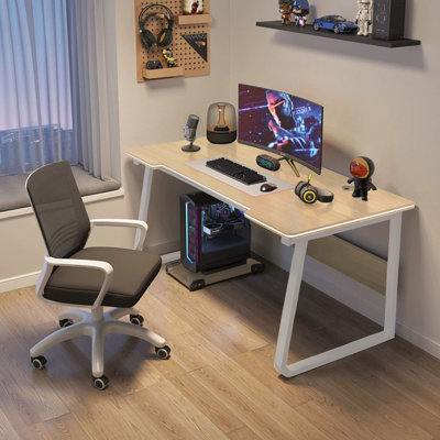 Bureau d'ordinateur simple en bois massif, style naturel, 80 cm (31,5 pouces), idéal pour les jeux vidéo et le travail à domicile. Parfait pour les étudiants et les bureaux à domicile.