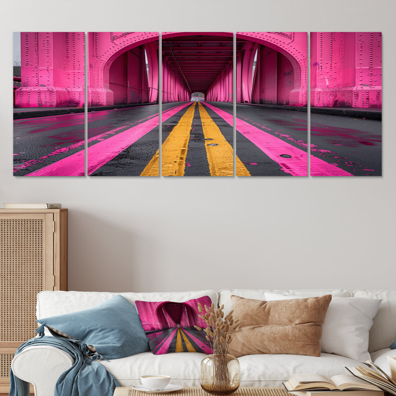 «Pink Yellow Boulevard Bridge», ensemble d'art mural en toile, H 32 po x l 80 po