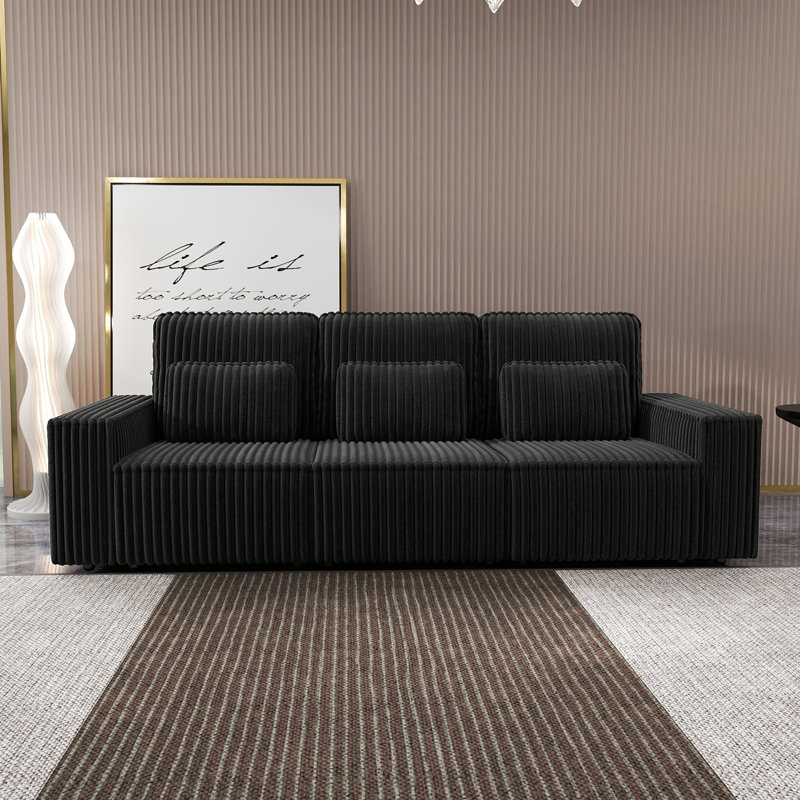Boneless Corduroy Sponge Compression Sofa, Suitable For Living Rooms, Black