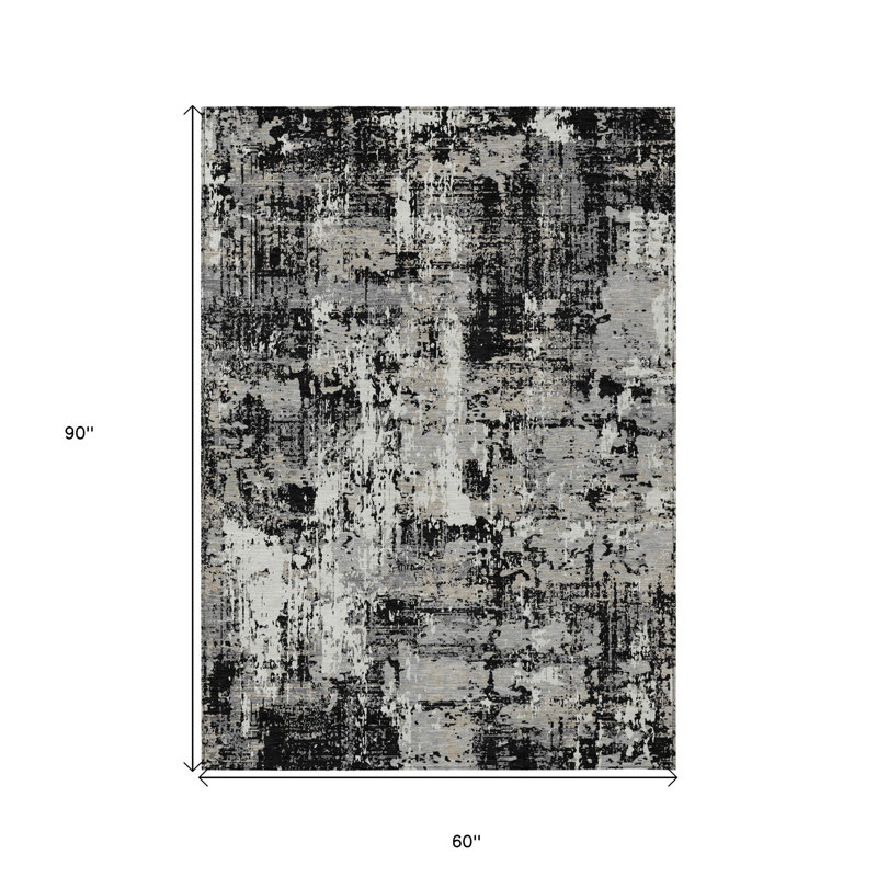 Tapis intérieur gris lavable abstrait 5 pi x 8 pi