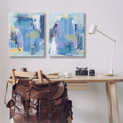 Blue Abstract with Yellow 2 PC Canvas Wall Art Set by Melissa Wang