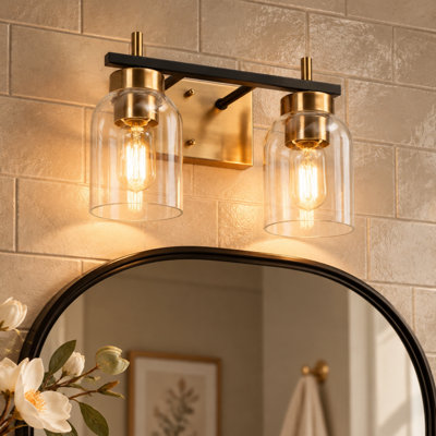 Éclairage pour meuble-lavabo à 2 lumières à intensité variable en laiton / noir Fast Break